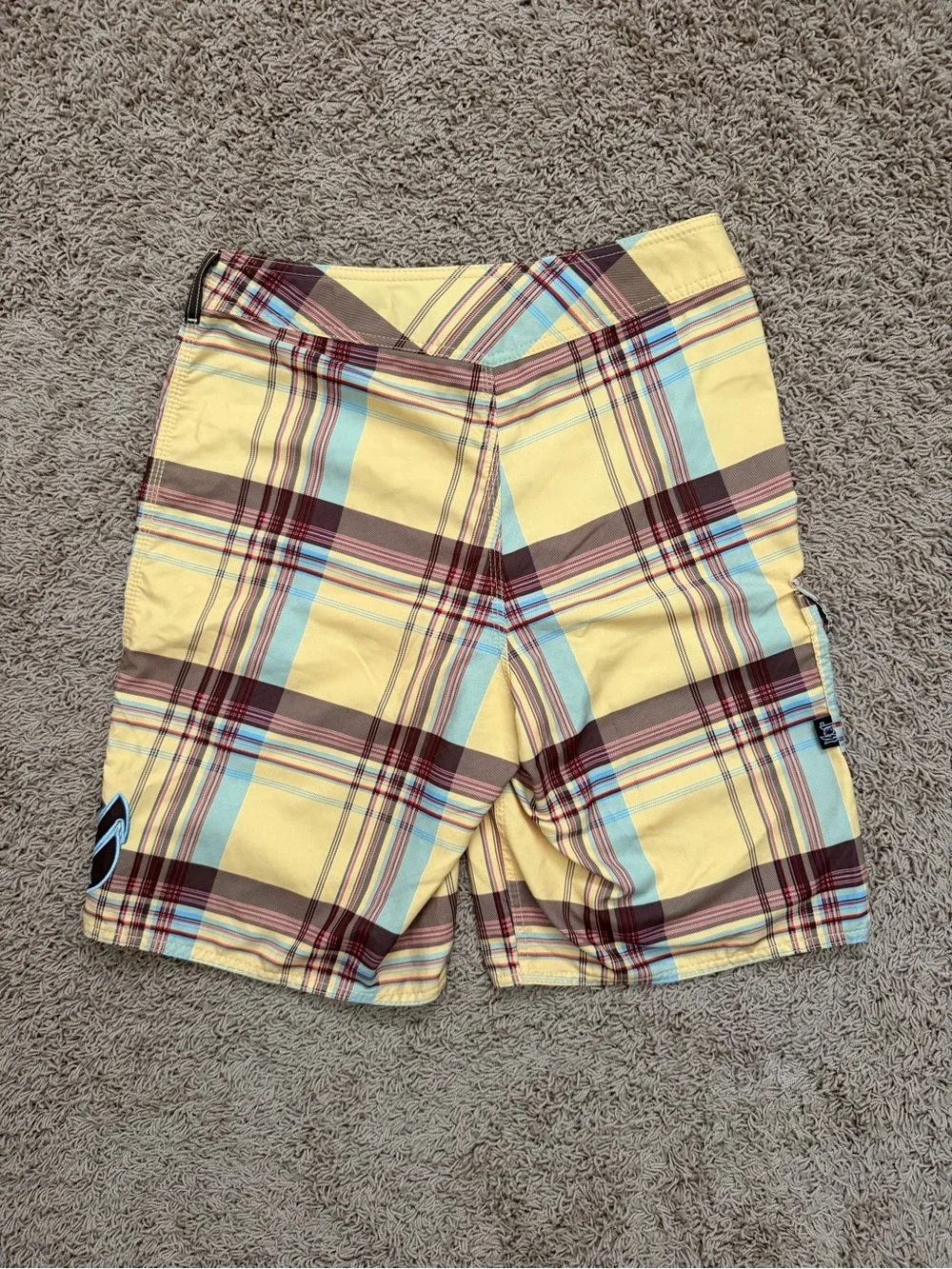 Vintage Y2K Lost Enterprises Board Shorts Mens 31 Yellow Brown Plaid Surf